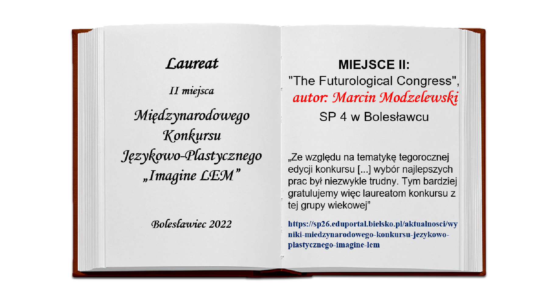 Laureat II miejsca Międzynarodowego Konkursu  Językowo-Plastycznego „Imagine LEM”